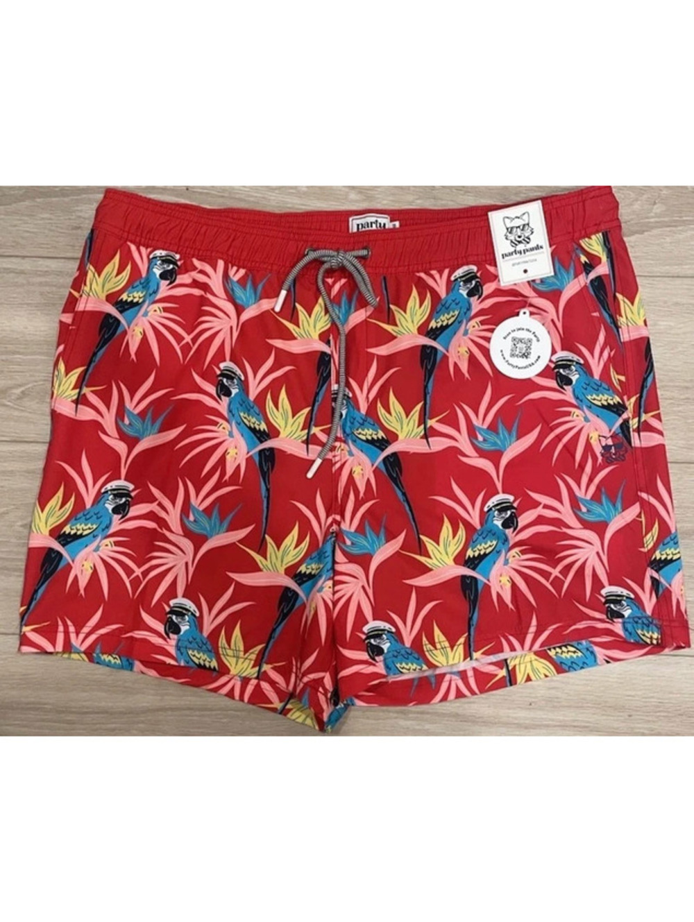 Party Pants Mens Skippa Swim Trunks Mesh Inner Parrot Captain Red XXL
